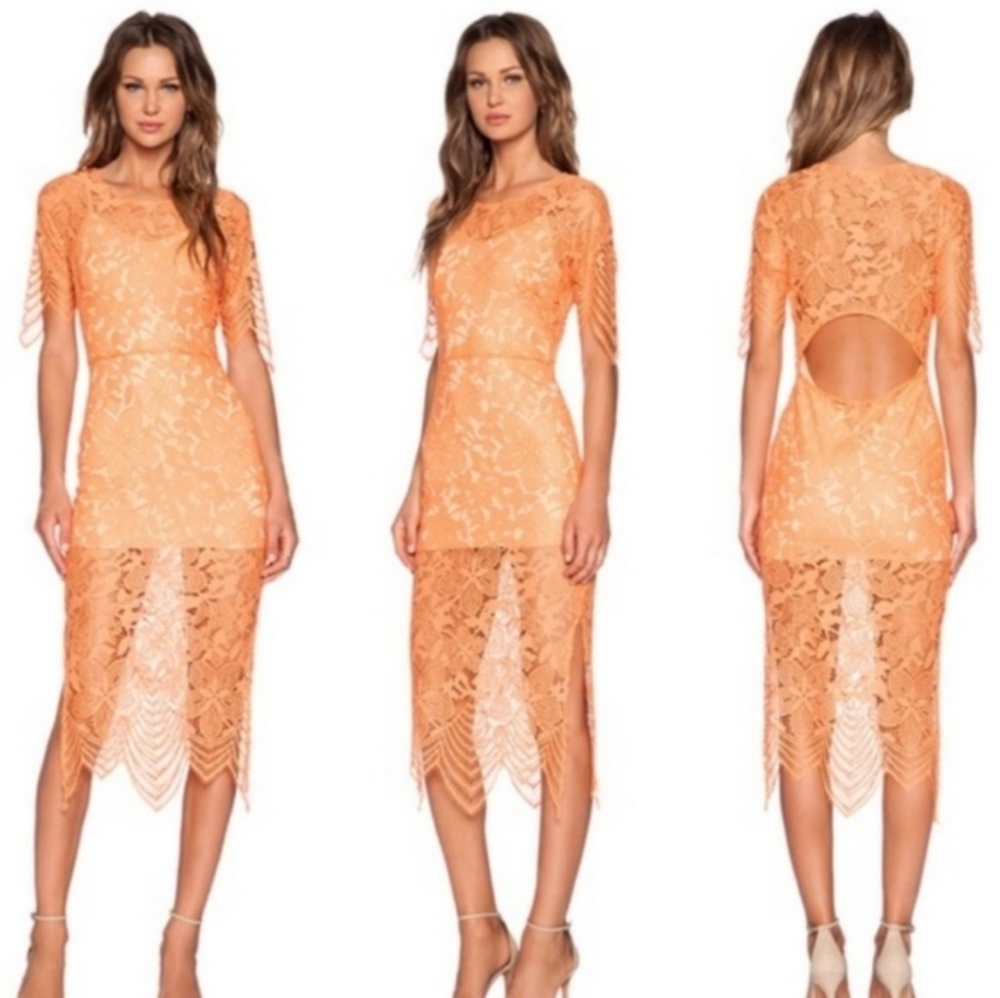NWOT For Love & Lemons Orange Lace Midi Dress